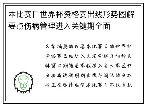 本比赛日世界杯资格赛出线形势图解要点伤病管理进入关键期全面 本比赛日世界杯资格赛出线形势图解要点伤病管理进入关键期全面